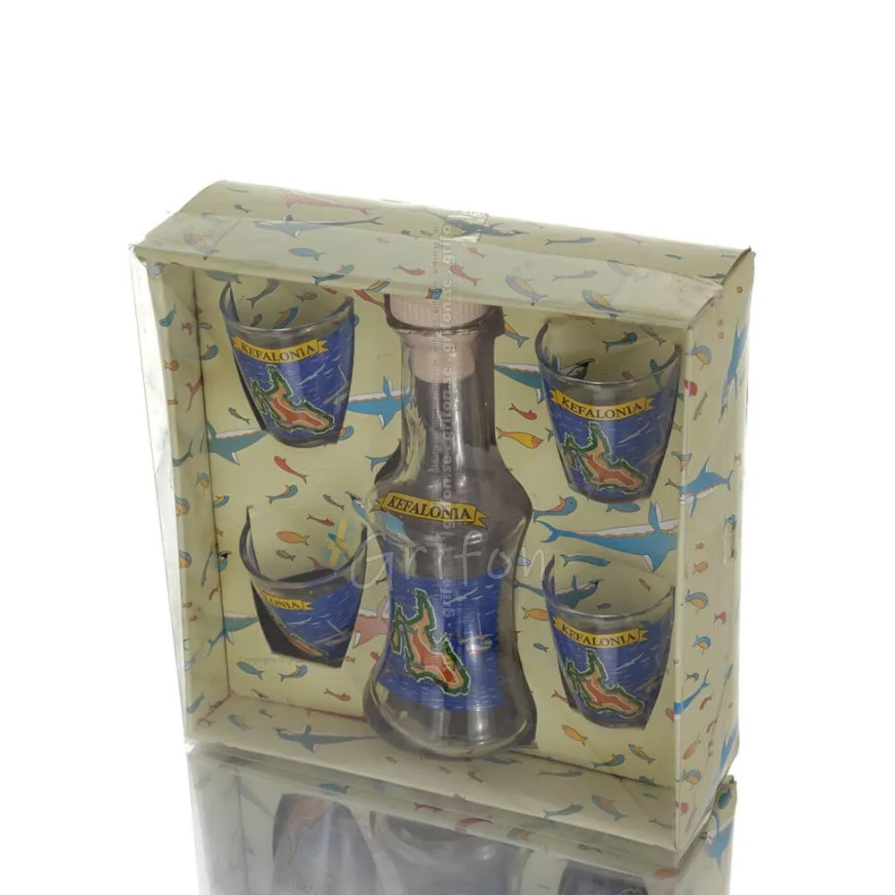 Carafe Set of 4 shots transparent glass with print, kitchen, raki, tsikoudia Kitchen & glasses 1 - grifon.se 