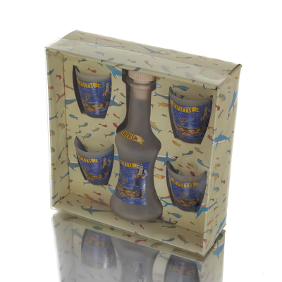 Karaff Set med 4 shots genomskinligt glas med tryck, kÃ¶k, raki, tsikoudia KÃ¶k & glas 1 - grifon.se 