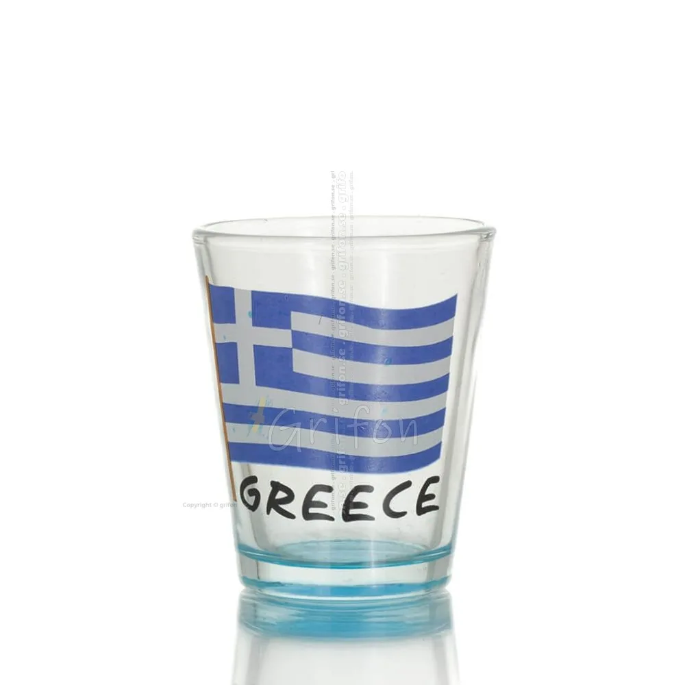 Klart glas blått 6 cm snapsglas med flaggtryck, kök, raki, tsikoudia, snapsglas Kök & glas 1 - grifon.se 