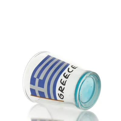 Clear glass blue 6cm shot glass with Flag print, kitchen, raki, tsikoudia, shot glass Kitchen & glasses 4 - grifon.se 