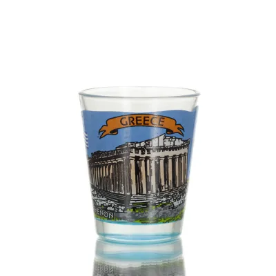 Klart glas blått 6cm snapsglas med Parthenontryck, kök, raki, tsikoudia, snapsglas Kök & glas 1 - grifon.se 