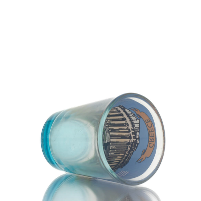 Clear glass blue 6cm shot glass with Parthenon print, kitchen, raki, tsikoudia, shot glass Kitchen & glasses 5 - grifon.se 