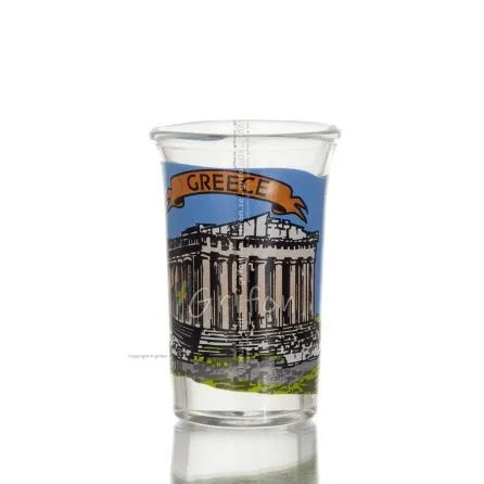 Transparent glass shot glass 7cm with Parthenon print, kitchen, raki, tsikoudia, shot glass Kitchen & glasses 1 - grifon.se 