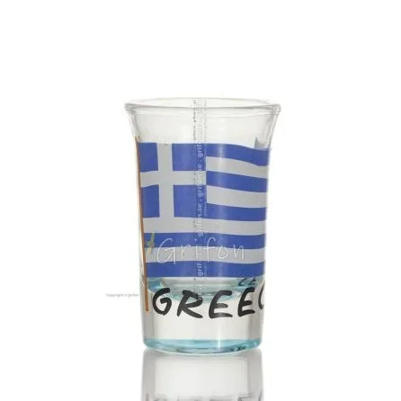 Clear glass blue 7cm shot glass with Flag print, kitchen, raki, tsikoudia, shot glass Kitchen & glasses 1 - grifon.se 