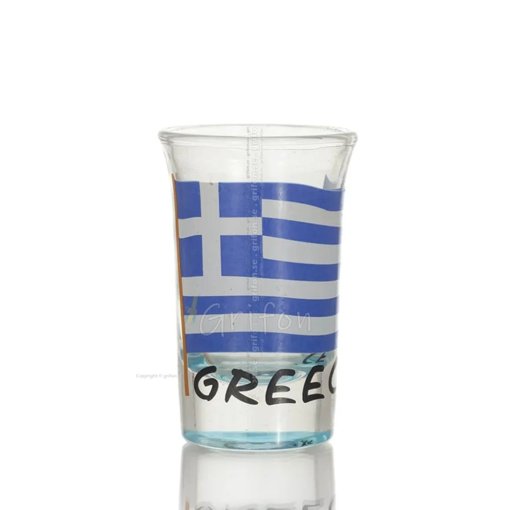Clear glass blue 7cm shot glass with Flag print, kitchen, raki, tsikoudia, shot glass Kitchen & glasses 1 - grifon.se 
