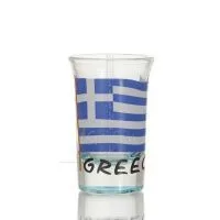 Clear glass blue 7cm shot glass with Flag print, kitchen, raki, tsikoudia, shot glass Kitchen & glasses 1 - grifon.se 