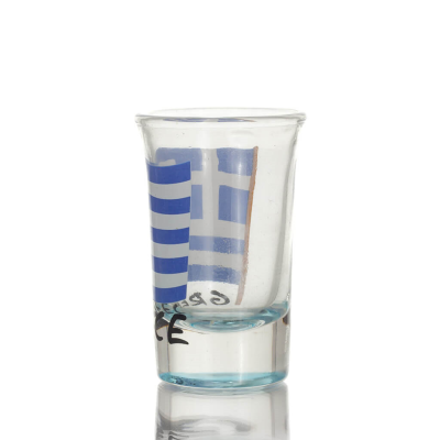Clear glass blue 7cm shot glass with Flag print, kitchen, raki, tsikoudia, shot glass Kitchen & glasses 2 - grifon.se 