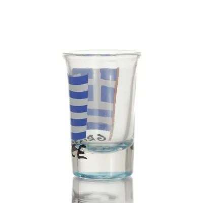 Klart glas blått 7 cm snapsglas med flaggtryck, kök, raki, tsikoudia, snapsglas Kök & glas 2 - grifon.se 