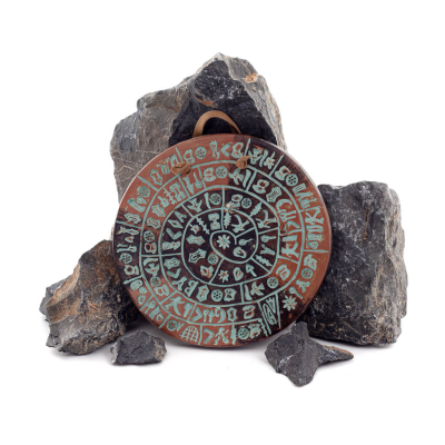 Δίσκος Φαιστού: Το άλυτο μυστήριο, Κρεμαστός μεγάλος 13εκ από αλάβαστρο, μινωικός πολιτισμός, επιτοίχιο, αρχαία Ελλάδα Πολυεστερ