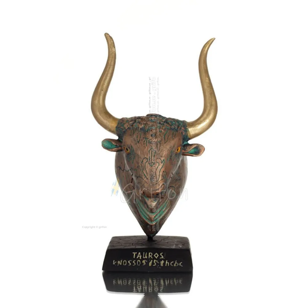 Minotaur: Drottning Pasiphaes son, Tjurhuvud, Tjurhuvud Byst, 19 cm alabaster, minoisk kultur Polyester 1 - grifon.se 