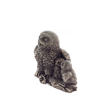 Uggla eller Glauca: den heliga fÃ¥geln, symbol fÃ¶r visdom, fÃ¶rsiktighet, med kycklingar 6 cm Helkropp med Veronese bronselektroly