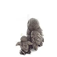 Uggla eller Glauca: den heliga fågeln, symbol för visdom, försiktighet, med kycklingar 6 cm Helkropp med Veronese bronselektroly