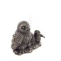 Uggla eller Glauca: den heliga fågeln, symbol för visdom, försiktighet, med kycklingar 6 cm Helkropp med Veronese bronselektroly