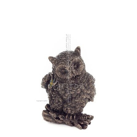 Owl or Glauca on Branch with Foot on Head 6cm Full Body Veronese Bronze Electrolysis Figurine Veronese 1 - grifon.se