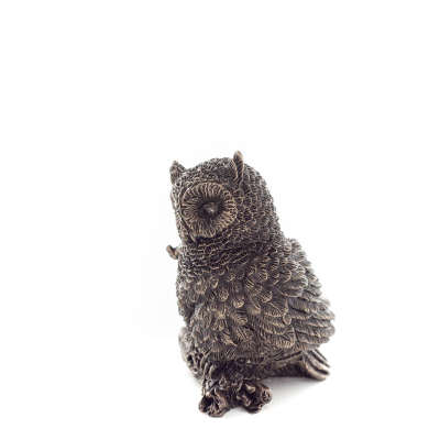 Owl or Glauca on Branch with Foot on Head 6cm Full Body Veronese Bronze Electrolysis Figurine Veronese 2 - grifon.se 