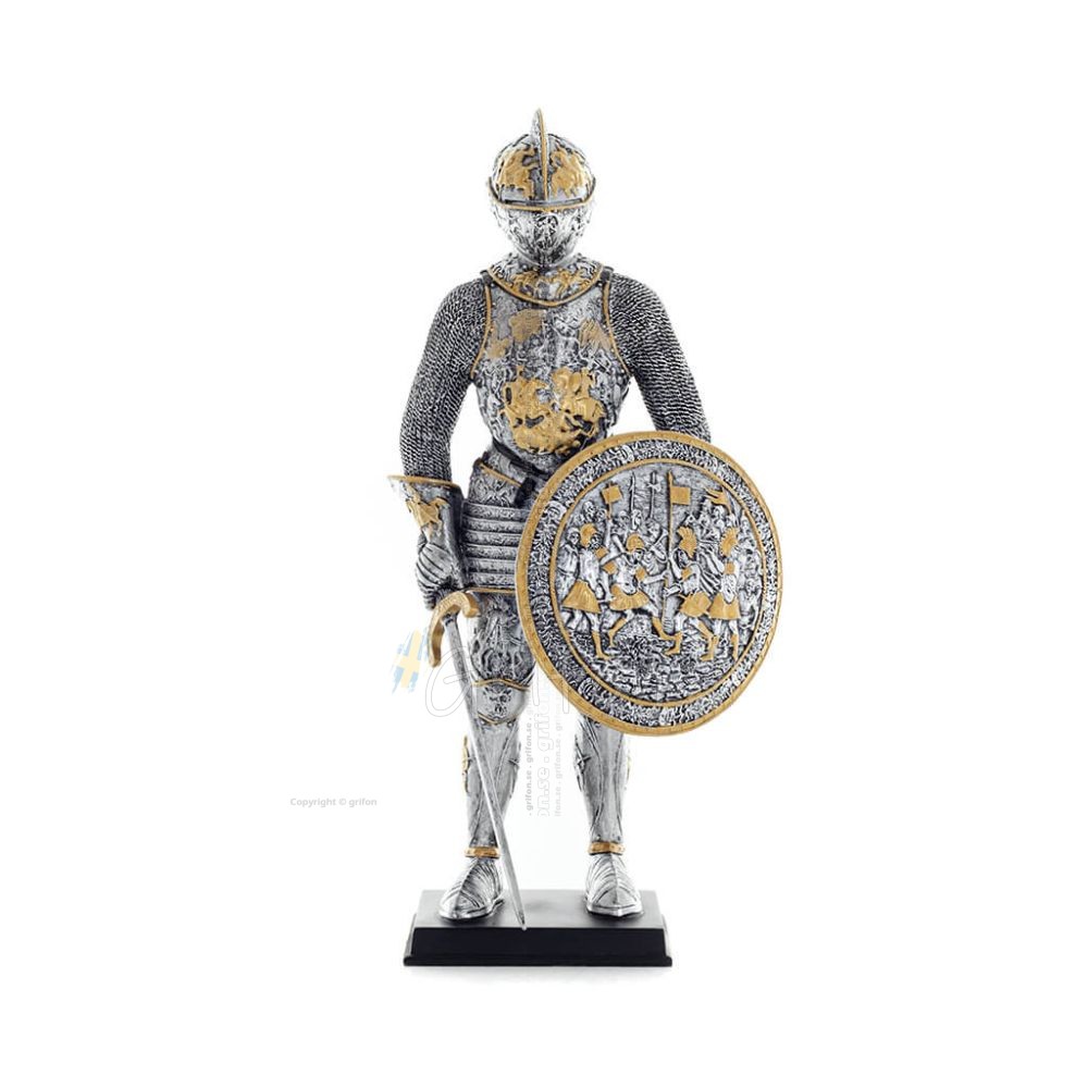 Medieval Knight Silver Gold Color 33cm Full Body Veronese Bronze Electrolysis Statue, Ancient Greece Veronese 1 - grifon.se 