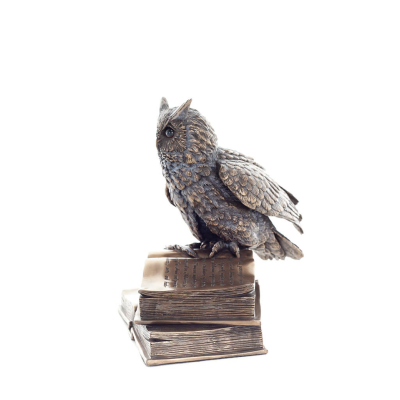 Owl or Glaucus: the sacred bird, symbol of wisdom, prudence, in a book 17cm Veronese Bronze Electrolysis Full Body Statue Verone