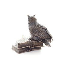 Owl or Glaucus: the sacred bird, symbol of wisdom, prudence, in a book 17cm Veronese Bronze Electrolysis Full Body Statue Verone