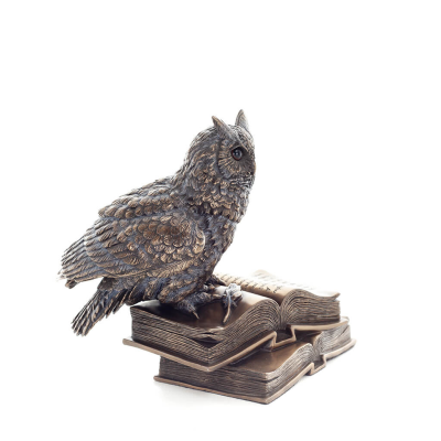Owl or Glaucus: the sacred bird, symbol of wisdom, prudence, in a book 17cm Veronese Bronze Electrolysis Full Body Statue Verone