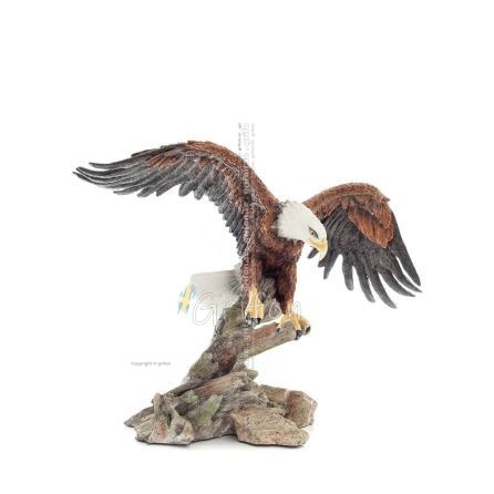Colored eagle appearing to fly over a tree trunk, 40 cm full-body alabaster statue, Decorative Veronese 1 - grifon.se