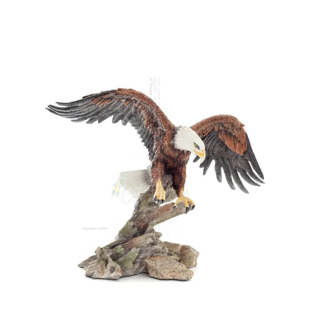 Colored eagle appearing to fly over a tree trunk, 40 cm full-body alabaster statue, Decorative Veronese 1 - grifon.se 
