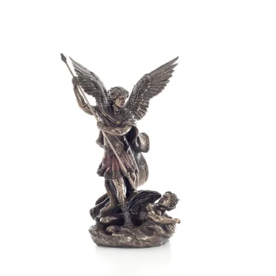 Ärkeängel Michael: Gudliknande, en av de första herrarna, med spjut 28,5 cm Veronese Brons Electrolysis Statue, Christian Verone