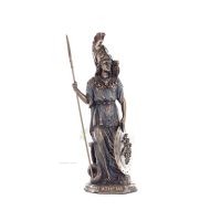 Athena or Athene: The goddess of wisdom 29.5cm with a spear, shield, helmet, and owl with Veronese Bronze Electrolysis, ancient 