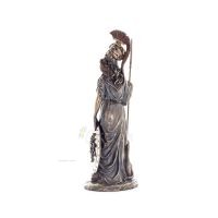 Athena or Athene: The goddess of wisdom 29.5cm with a spear, shield, helmet, and owl with Veronese Bronze Electrolysis, ancient 