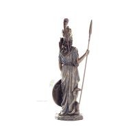 Athena or Athene: The goddess of wisdom 29.5cm with a spear, shield, helmet, and owl with Veronese Bronze Electrolysis, ancient 