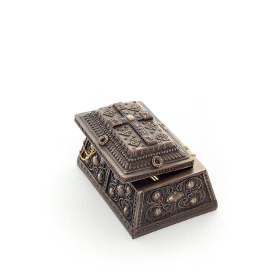 Smyckeskrin i medeltida stil med Cross 10x6cm smyckeskrin, fodral som en låda för förvaring med Veronese Bronze Electrolysis Ver