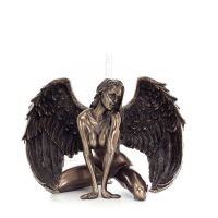 Seated Female Angel with Half-Open Wings 12.5cm Full-body Figurine with Bronze Electrolysis Veronese, Religious - Spiritual Vero