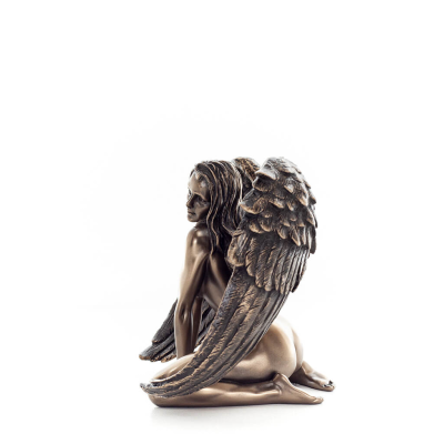 Seated Female Angel with Half-Open Wings 12.5cm Full-body Figurine with Bronze Electrolysis Veronese, Religious - Spiritual Vero