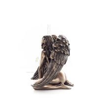 Seated Female Angel with Half-Open Wings 12.5cm Full-body Figurine with Bronze Electrolysis Veronese, Religious - Spiritual Vero