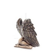 Seated Female Angel with Half-Open Wings 12.5cm Full-body Figurine with Bronze Electrolysis Veronese, Religious - Spiritual Vero
