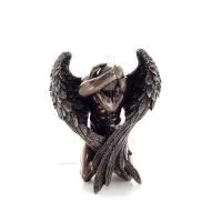 Kneeling Angel with Half-closed Wings Hiding His Head with His Hands 16cm Full-body Statue with Bronze Electroplating by Verones