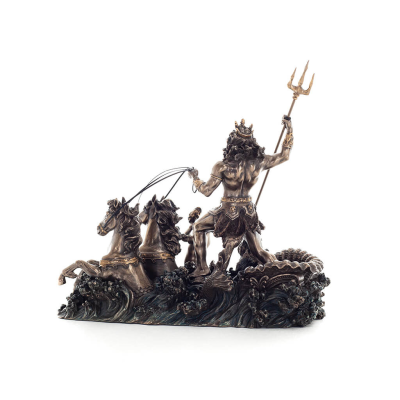 Poseidon: The God of the Sea, Earthquakes, Earth, Storms and Words in a Chariot 19cm Full Body Veronese Bronze Electrolysis Stat