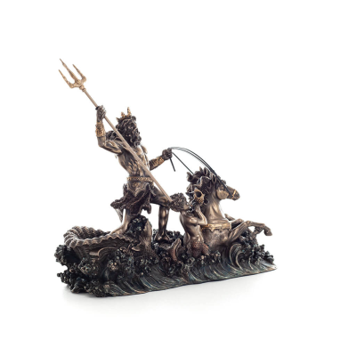 Poseidon: The God of the Sea, Earthquakes, Earth, Storms and Words in a Chariot 19cm Full Body Veronese Bronze Electrolysis Stat