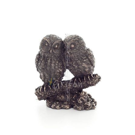 Pair of owls on a branch 13cm Veronese Electrolytic Bronze Full Body Statue Veronese 1 - grifon.se