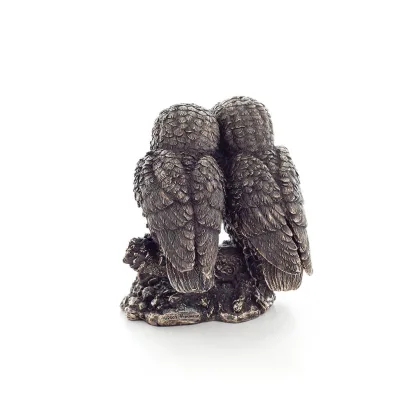 Pair of owls on a branch 13cm Veronese Electrolytic Bronze Full Body Statue Veronese 3 - grifon.se 