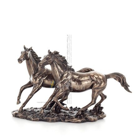 Horse or Equine, two free horses running in nature, 28 cm. Full-body statuette with bronze electroplating Veronese Veronese 1 - 