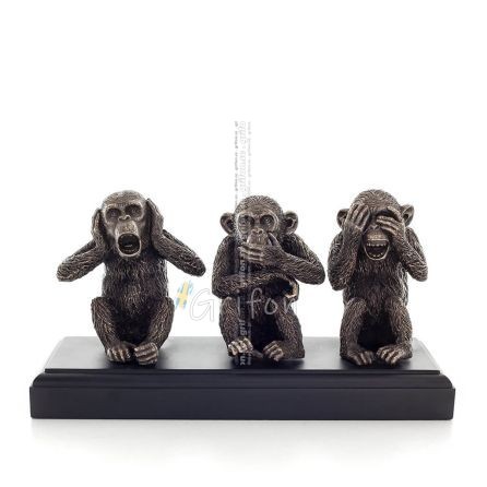 Three wise monkeys, I do not hear, I do not see, I do not speak 26x13cm Veronese Electrolytic Bronze Full Body Statue Veronese 1