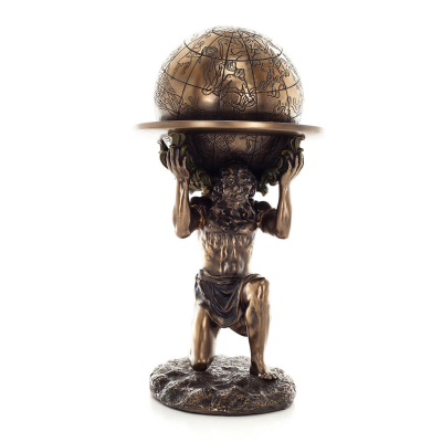 Atlas eller Atlas, Titan: The Leader of the Titanids 23,5 cm Veronese brons galvaniserad helkroppsstaty, antikens Grekland Veron