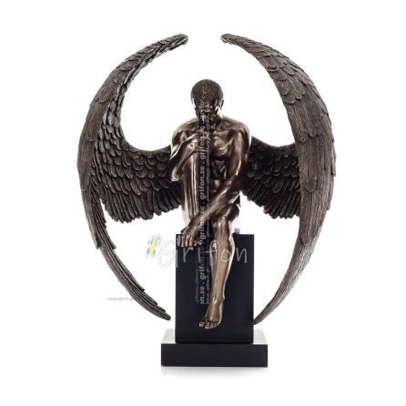 Seated Angel on base with half-opened wings 66cm Full-body statue Figurine with Bronze Electrolysis Veronese, Spiritual Veronese