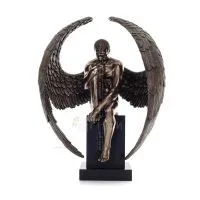 Sittande ängel på bas med halvöppna vingar 66 cm Helkroppstaty Figurin med Bronselektrolys Veronese, Andlig Veronese 1 - grifon.