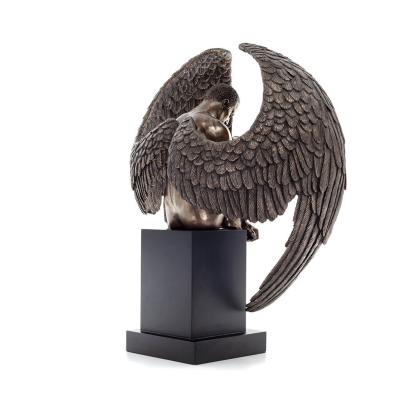 Seated Angel on base with half-opened wings 66cm Full-body statue Figurine with Bronze Electrolysis Veronese, Spiritual Veronese