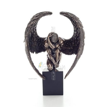 Bowed Angel on base with open wings 25.5cm Full-body Figurine with Bronze Electrolysis Veronese, Religious - Spiritual Veronese