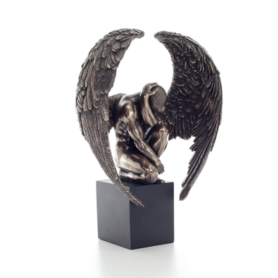 Bowed Angel on base with open wings 25.5cm Full-body Figurine with Bronze Electrolysis Veronese, Religious - Spiritual Veronese 