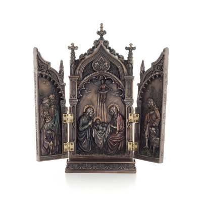 Εικόνα τρίπτυχη επιτραπέζια, Η γέννηση του Ιησού χρηστού σε καθεδρικό ναό 22χ11εκ με Ηλεκτρόλυση μπρούτζου Veronese, χριστιανικό