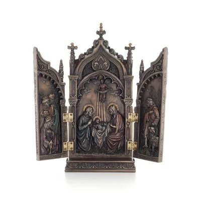 Bordstriptyk, tjänarens Jesu födelse i en katedral 22x11 cm med Veronese bronselektrolys, Christian Veronese 1 - grifon.se 