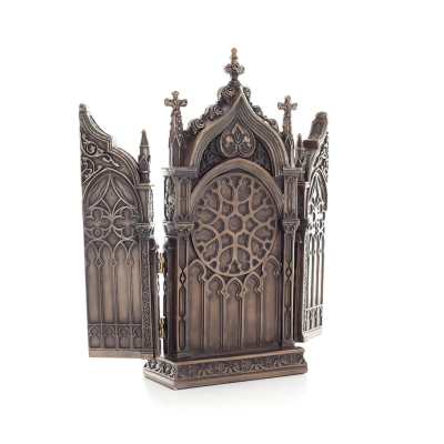 Table-top triptych, The Nativity of Jesus the Servant in a Cathedral 22x11cm with Veronese Bronze Electrolysis, Christian Verone